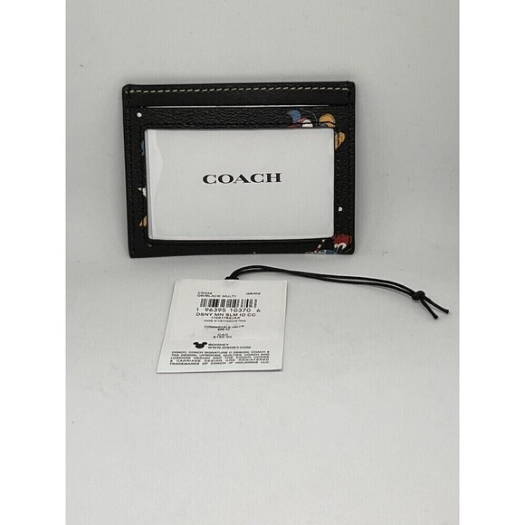 Coach CN032 Disney X Coach Slim ID Card Case With Holiday Print Black Multi NWT - Picture 2 of 9